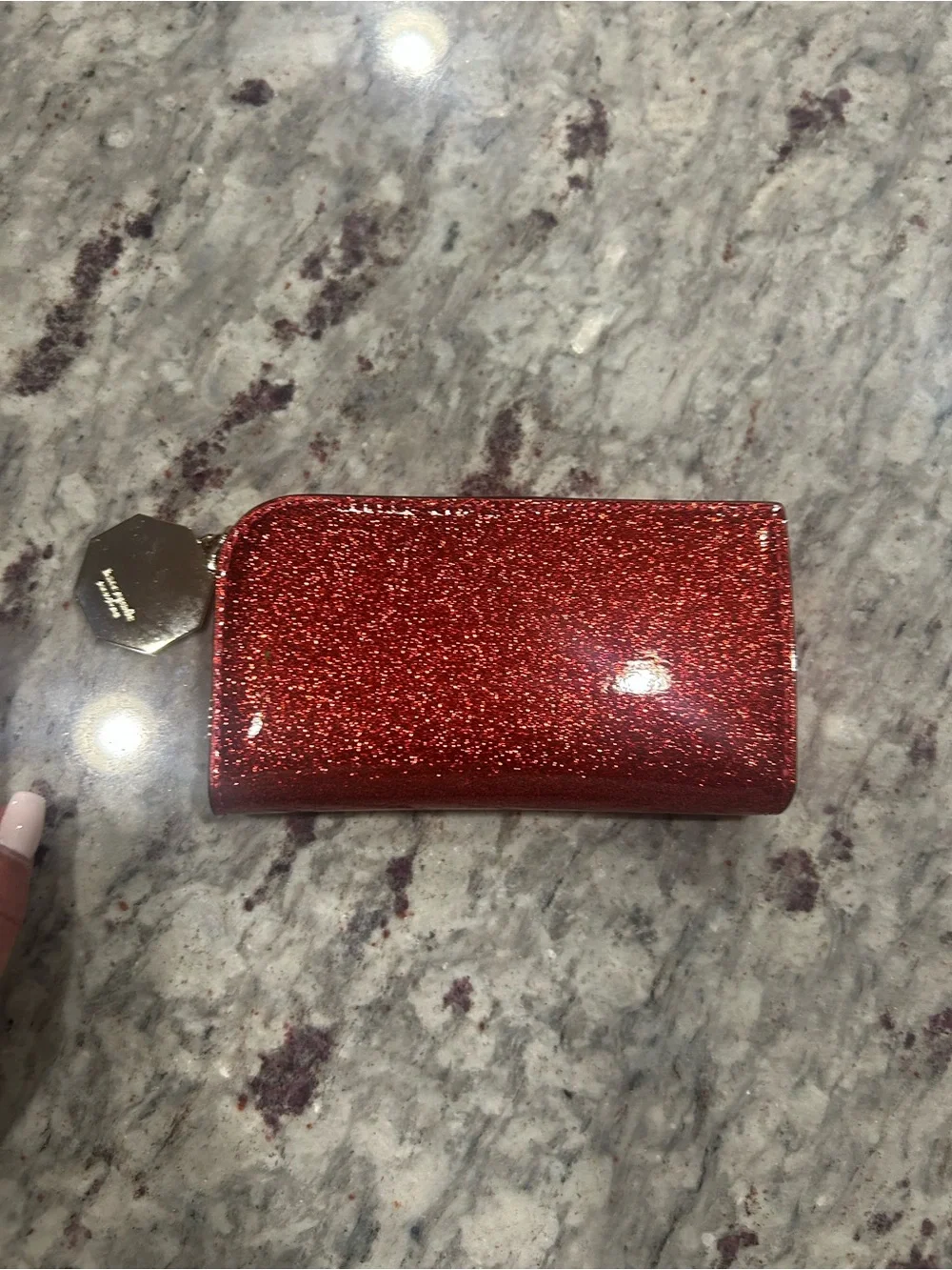 kate spade Red Glitter Wallet w/Stop Sign Pull - Picture 3 of 5